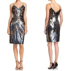Aidan Mattox Metallic Sequin Spaghetti Strap Cocktail Dress